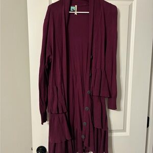 Matilda Jane Long Ruffle Cardigan in Burgundy Plum